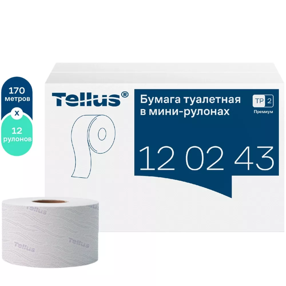 Туалетная бумага Tellus (Tork) Premium Mini Plus двухслойная 170 метров 1/12